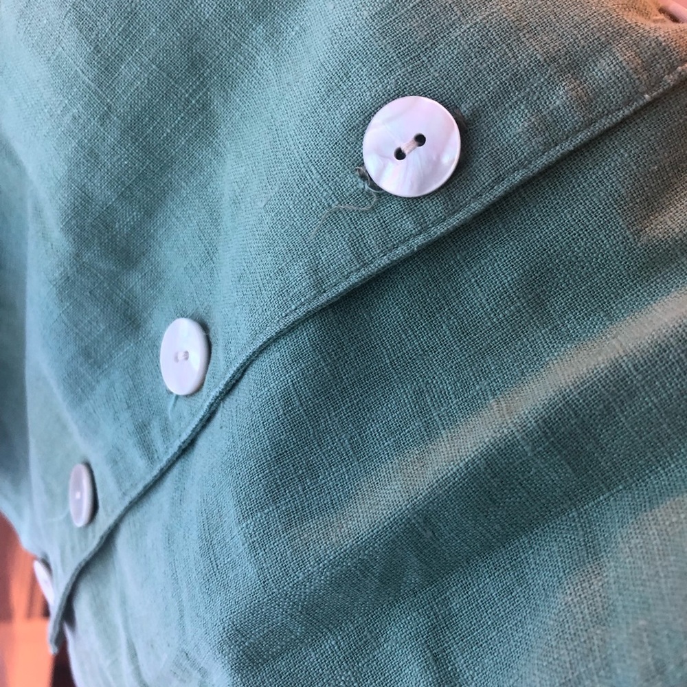 VTG Sage Linen Vest Sleeveless Top Button Down - Picture 2 of 7